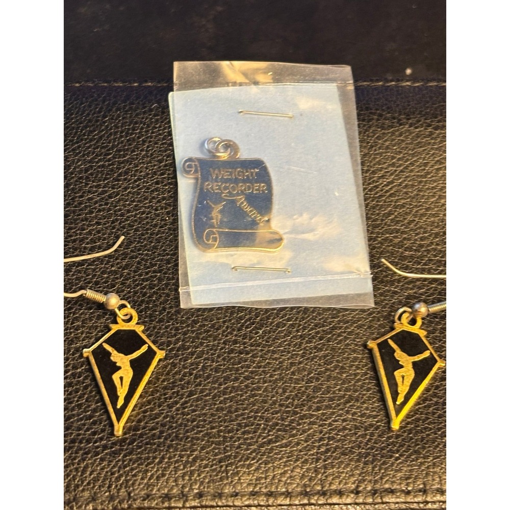 VINTAGE TOPS Weight Recorder Award Charm & Earrings Gold TONE DANCER Lot